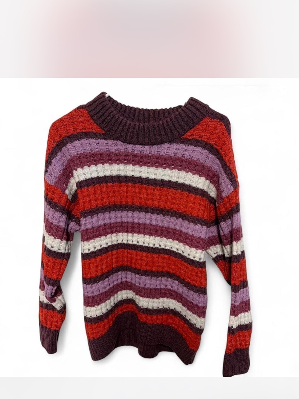 SO Striped Crewneck Sweater in Red, Purple & Cream